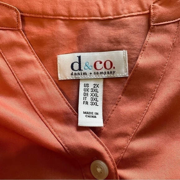 D & co. 100% Cotton 3/4 Sleeve Top Coral 2X - Picture 6 of 7